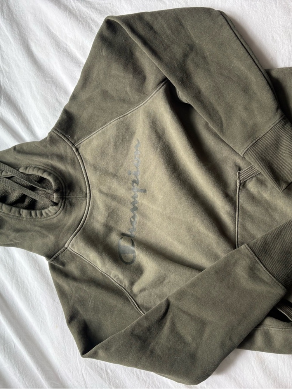 Champion Olive Hooded Pullover with Script Logo